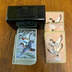 Vintage KEM Bakelite 2 Deck card case Congress Cards Mallard Duck 1963/64